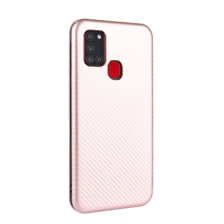 For Samsung Galaxy A21s Carbon Fiber Texture Horizontal Flip TPU + PC + PU Leather Case with Card Slot