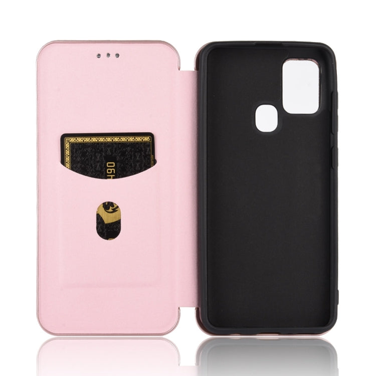 For Samsung Galaxy A21s Carbon Fiber Texture Horizontal Flip TPU + PC + PU Leather Case with Card Slot