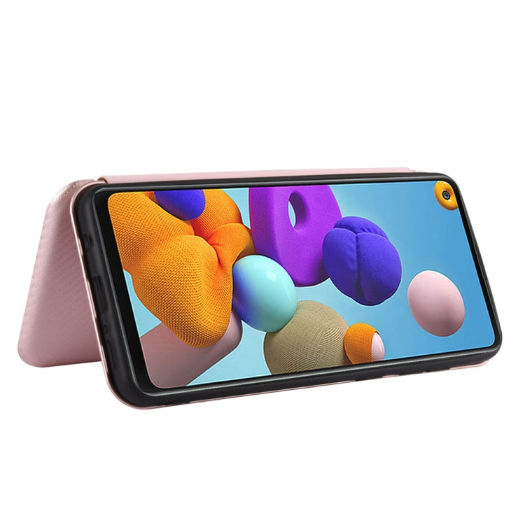 For Samsung Galaxy A21s Carbon Fiber Texture Horizontal Flip TPU + PC + PU Leather Case with Card Slot