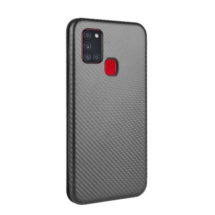 For Samsung Galaxy A21s Carbon Fiber Texture Horizontal Flip TPU + PC + PU Leather Case with Card Slot