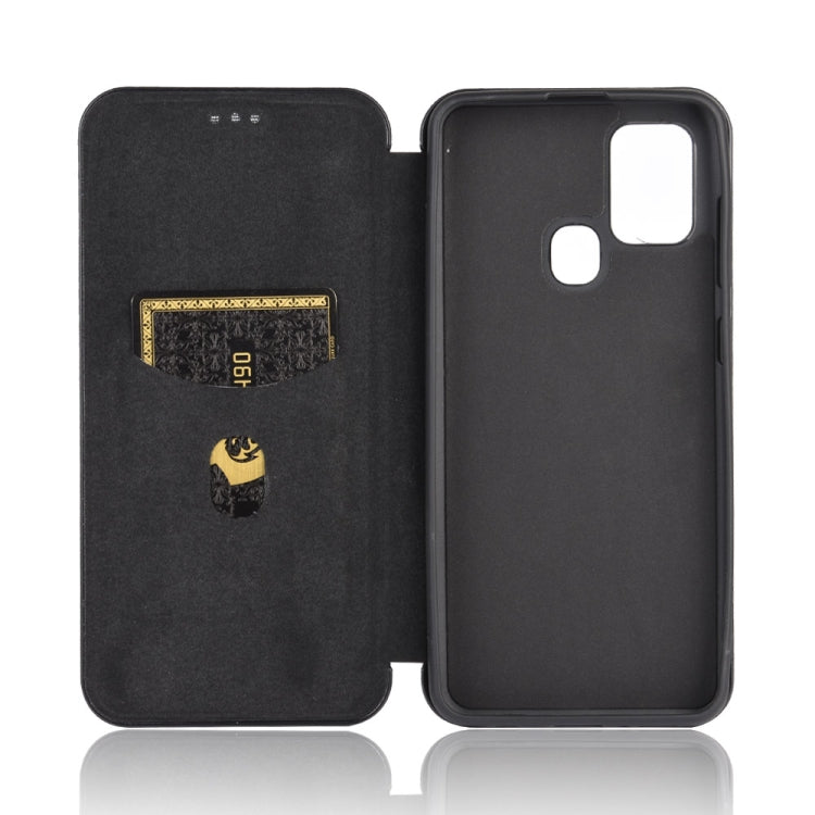 For Samsung Galaxy A21s Carbon Fiber Texture Horizontal Flip TPU + PC + PU Leather Case with Card Slot