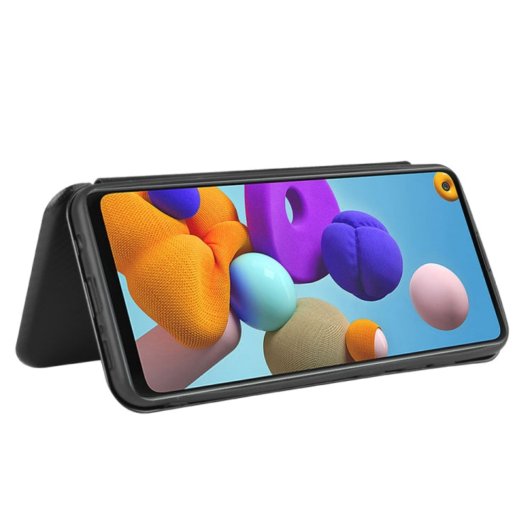 For Samsung Galaxy A21s Carbon Fiber Texture Horizontal Flip TPU + PC + PU Leather Case with Card Slot