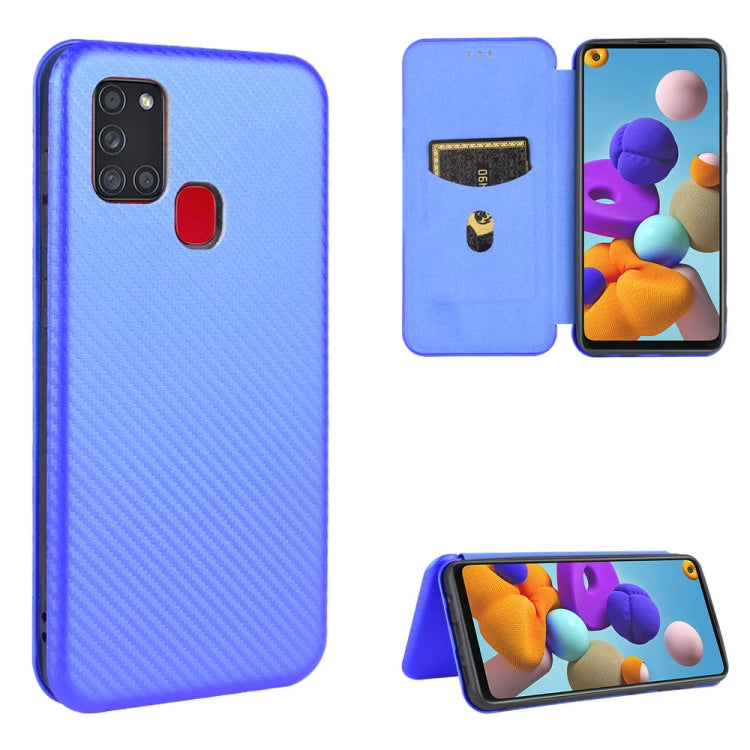 For Samsung Galaxy A21s Carbon Fiber Texture Horizontal Flip TPU + PC + PU Leather Case with Card Slot