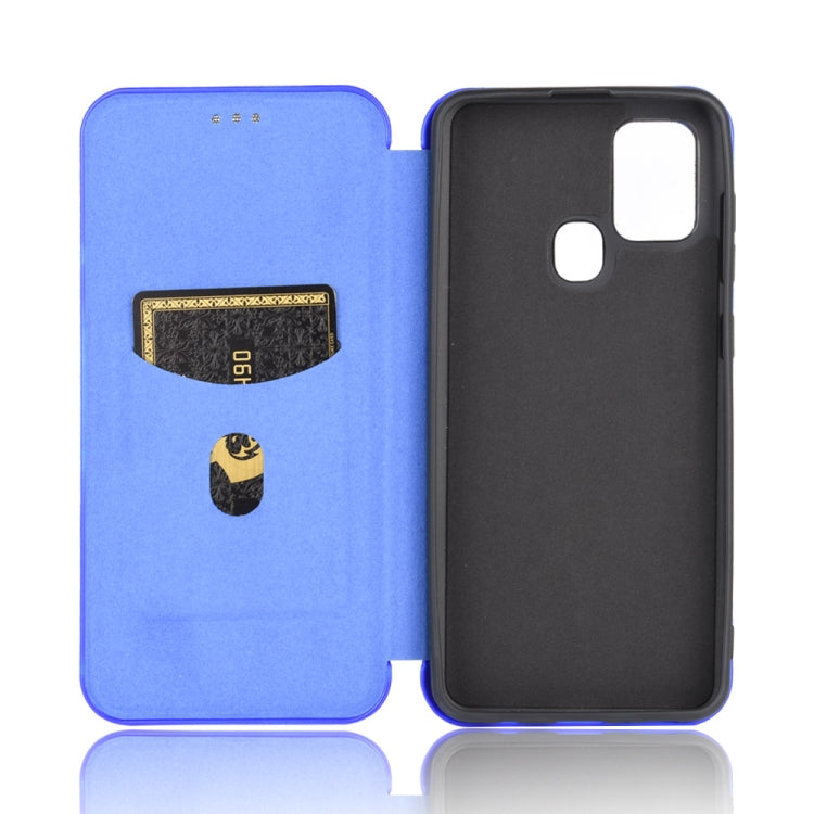 For Samsung Galaxy A21s Carbon Fiber Texture Horizontal Flip TPU + PC + PU Leather Case with Card Slot