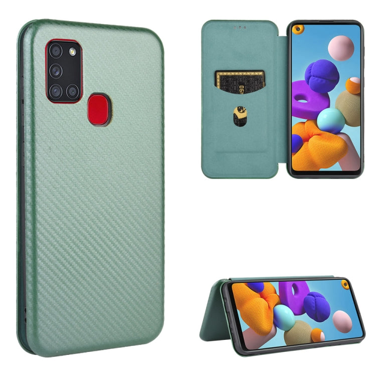 For Samsung Galaxy A21s Carbon Fiber Texture Horizontal Flip TPU + PC + PU Leather Case with Card Slot