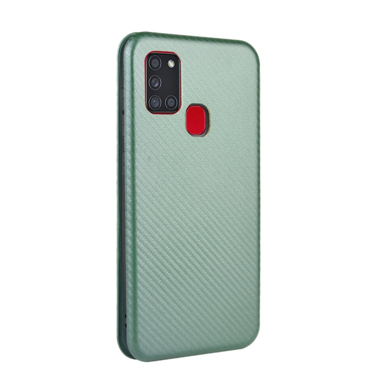 For Samsung Galaxy A21s Carbon Fiber Texture Horizontal Flip TPU + PC + PU Leather Case with Card Slot
