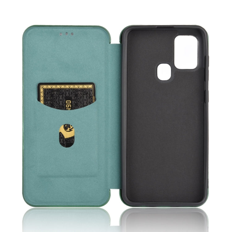 For Samsung Galaxy A21s Carbon Fiber Texture Horizontal Flip TPU + PC + PU Leather Case with Card Slot