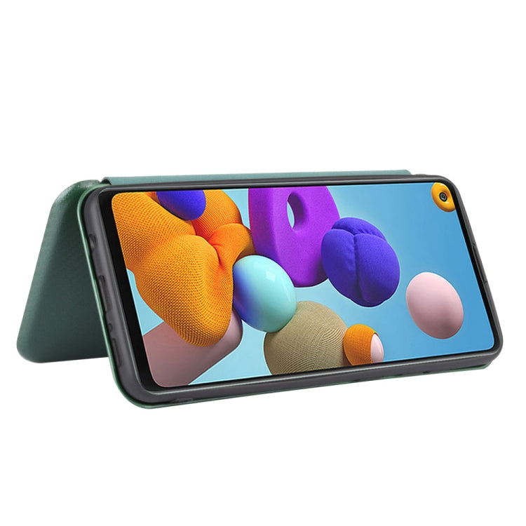 For Samsung Galaxy A21s Carbon Fiber Texture Horizontal Flip TPU + PC + PU Leather Case with Card Slot