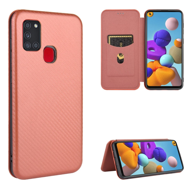 For Samsung Galaxy A21s Carbon Fiber Texture Horizontal Flip TPU + PC + PU Leather Case with Card Slot