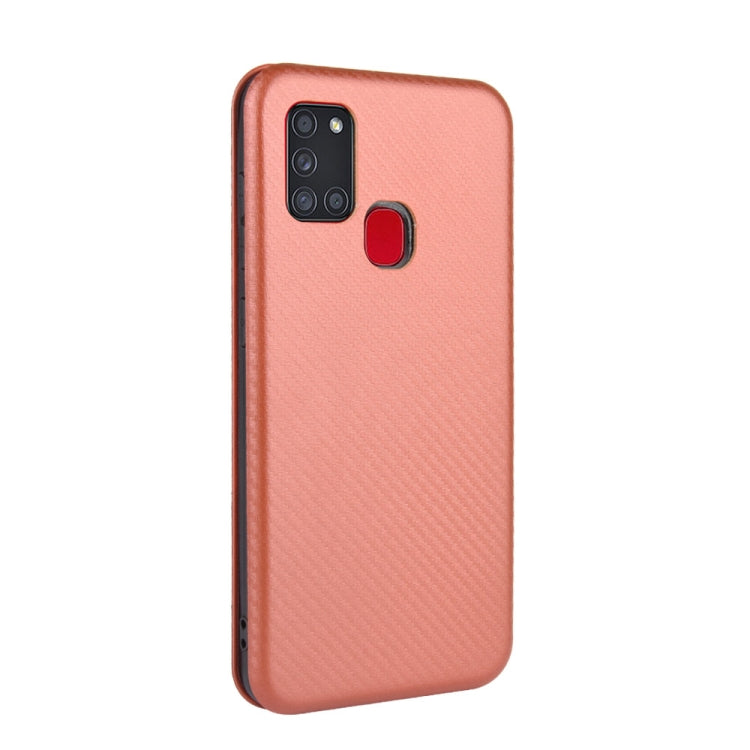 For Samsung Galaxy A21s Carbon Fiber Texture Horizontal Flip TPU + PC + PU Leather Case with Card Slot