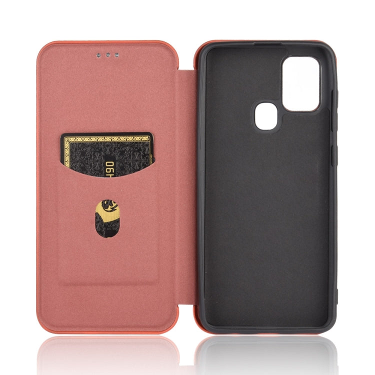 For Samsung Galaxy A21s Carbon Fiber Texture Horizontal Flip TPU + PC + PU Leather Case with Card Slot