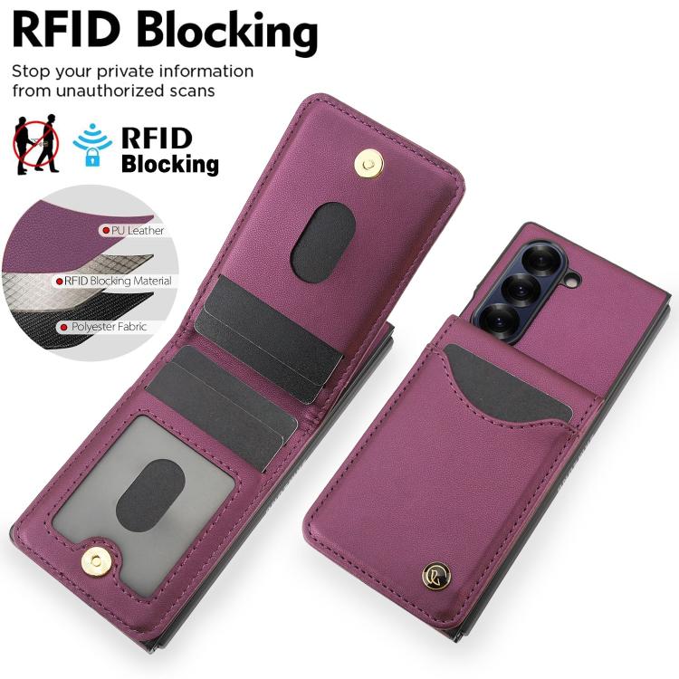 For Samsung Galaxy Z Fold5 AwQuer RFID Vertical Flip Card Bag Holder Leather Phone Case