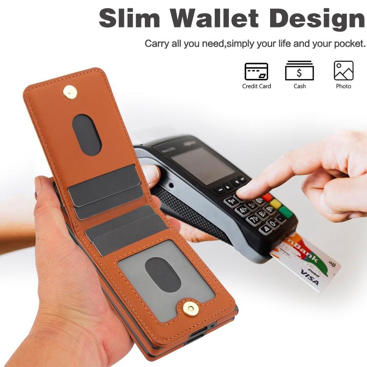 For Samsung Galaxy Z Fold5 AwQuer RFID Vertical Flip Card Bag Holder Leather Phone Case