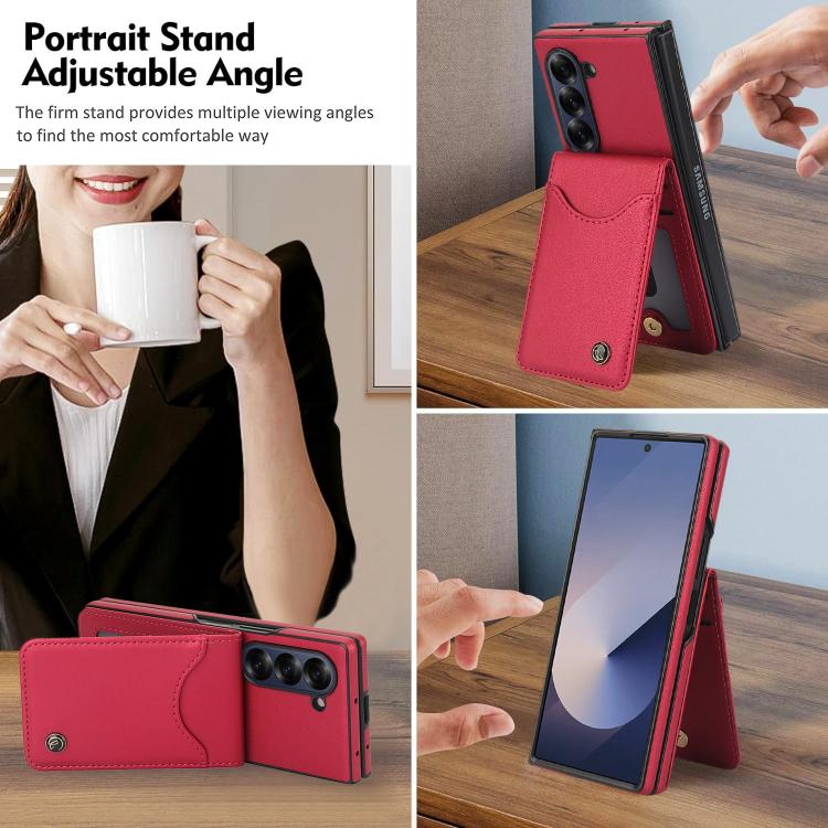 For Samsung Galaxy Z Fold6 AwQuer RFID Vertical Flip Card Bag Holder Leather Phone Case
