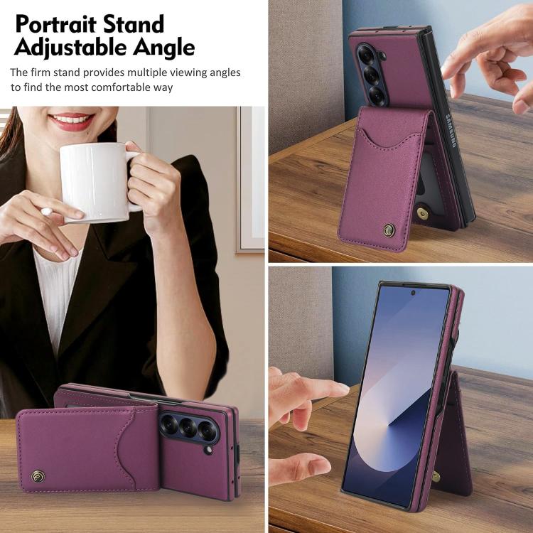 For Samsung Galaxy Z Fold6 AwQuer RFID Vertical Flip Card Bag Holder Leather Phone Case