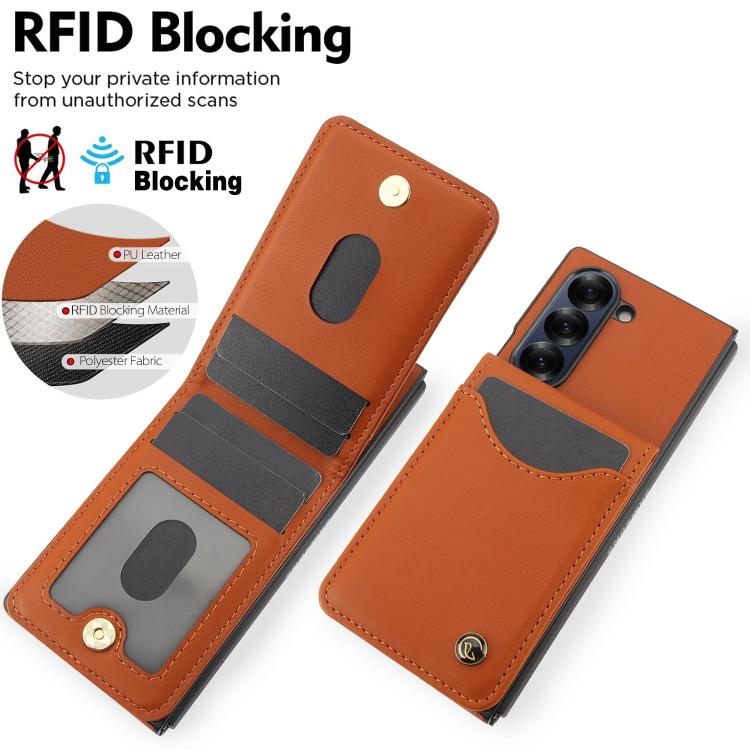 For Samsung Galaxy Z Fold6 AwQuer RFID Vertical Flip Card Bag Holder Leather Phone Case