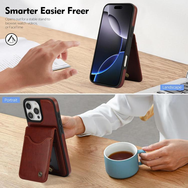 For iPhone 16 Pro Max AwQuer Vertical Flip Card Bag Holder Leather Phone Case