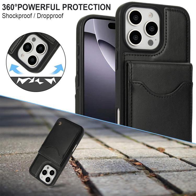 For iPhone 16 Pro AwQuer Vertical Flip Card Bag Holder Leather Phone Case