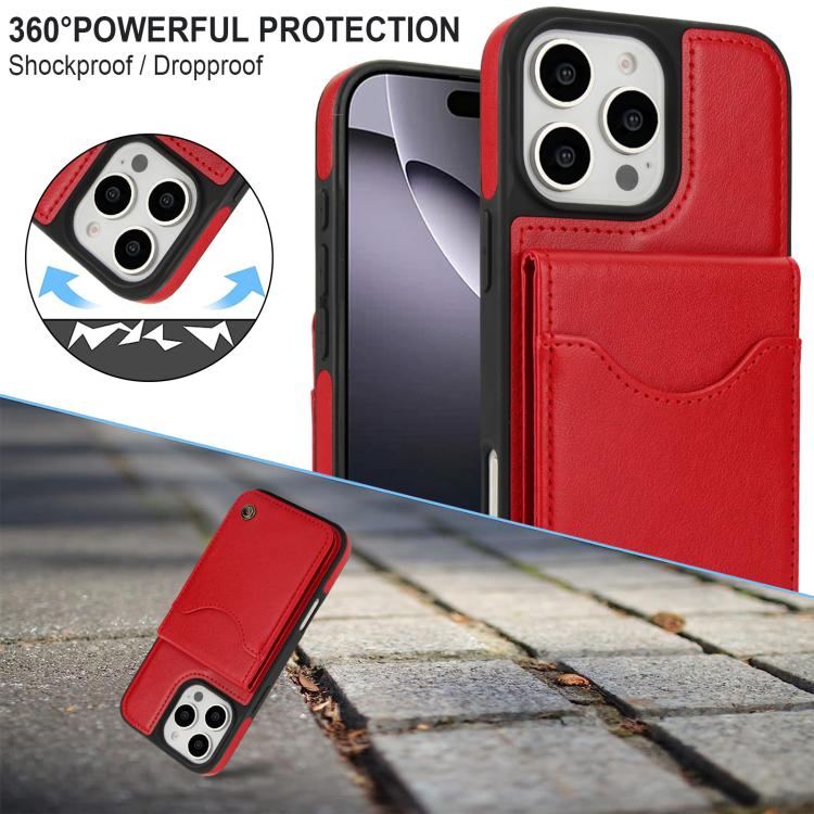 For iPhone 16 Pro AwQuer Vertical Flip Card Bag Holder Leather Phone Case