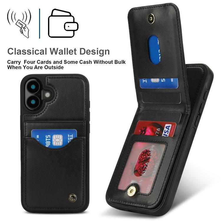 For iPhone 16 Plus AwQuer Vertical Flip Card Bag Holder Leather Phone Case