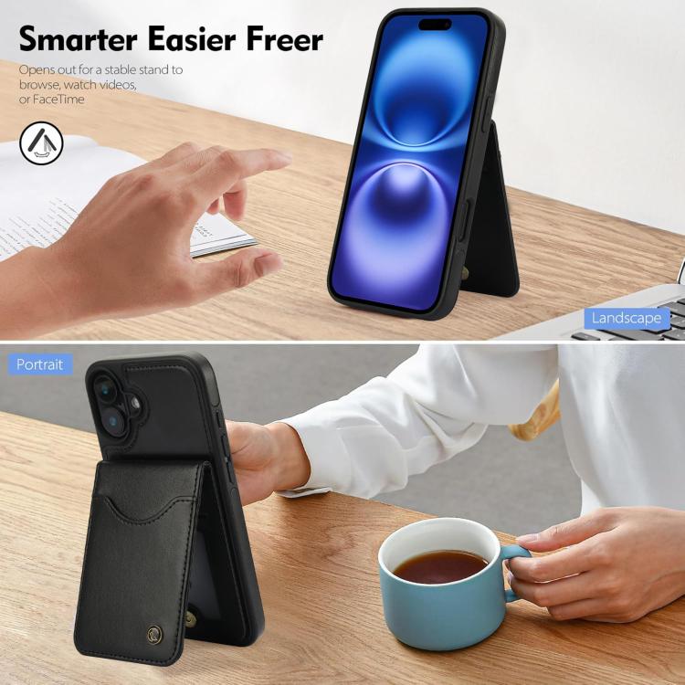 For iPhone 16 Plus AwQuer Vertical Flip Card Bag Holder Leather Phone Case
