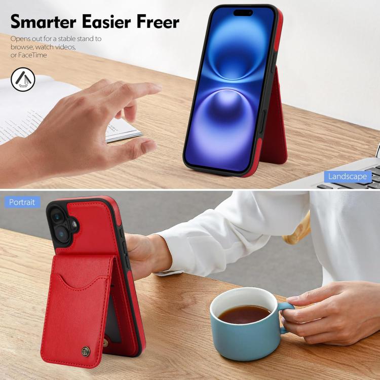 For iPhone 16 Plus AwQuer Vertical Flip Card Bag Holder Leather Phone Case