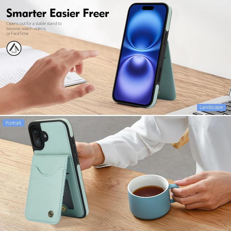 For iPhone 16 Plus AwQuer Vertical Flip Card Bag Holder Leather Phone Case