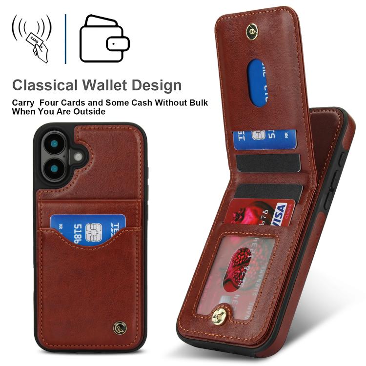 For iPhone 16 Plus AwQuer Vertical Flip Card Bag Holder Leather Phone Case