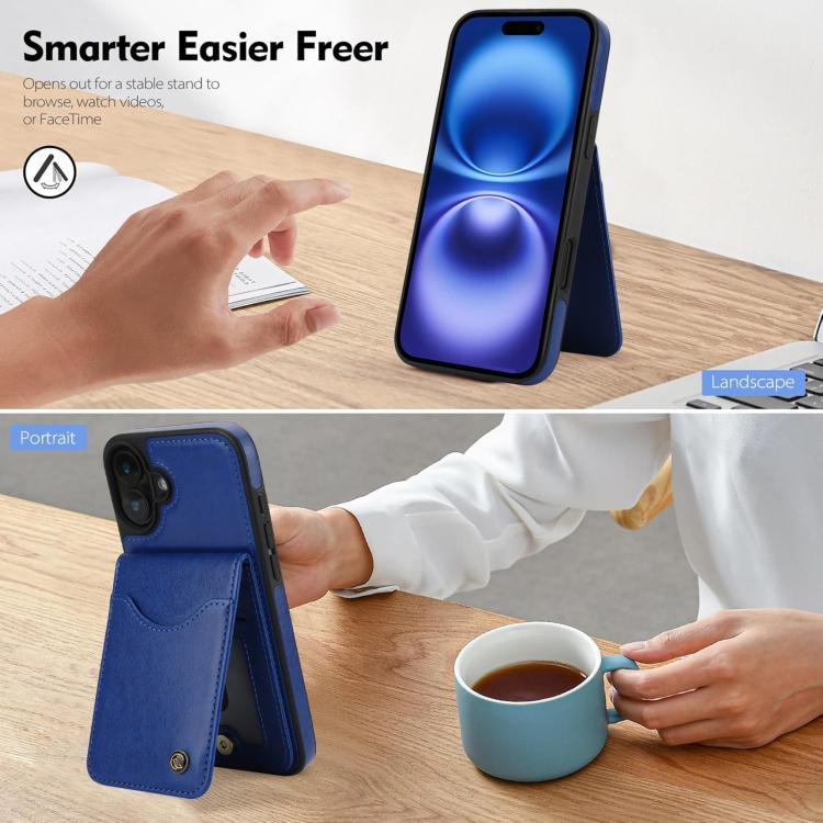 For iPhone 16 AwQuer Vertical Flip Card Bag Holder Leather Phone Case