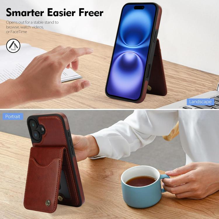 For iPhone 16 AwQuer Vertical Flip Card Bag Holder Leather Phone Case