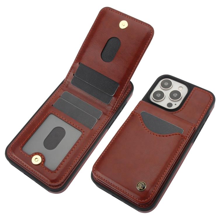 For iPhone 15 Pro Max AwQuer Vertical Flip Card Bag Holder Leather Phone Case