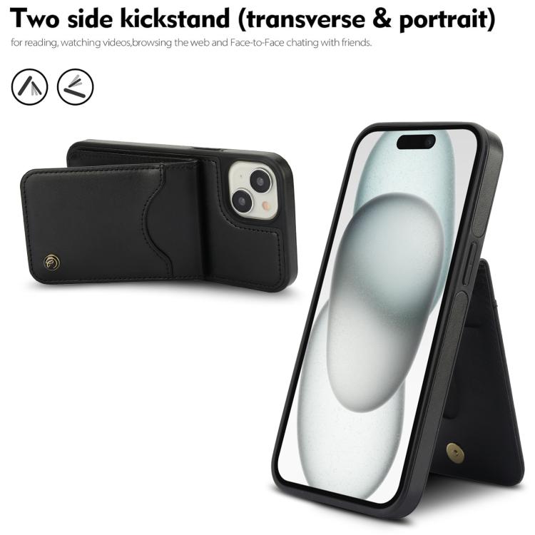 For iPhone 15 Plus AwQuer Vertical Flip Card Bag Holder Leather Phone Case