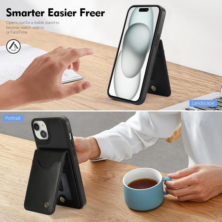 For iPhone 15 Plus AwQuer Vertical Flip Card Bag Holder Leather Phone Case