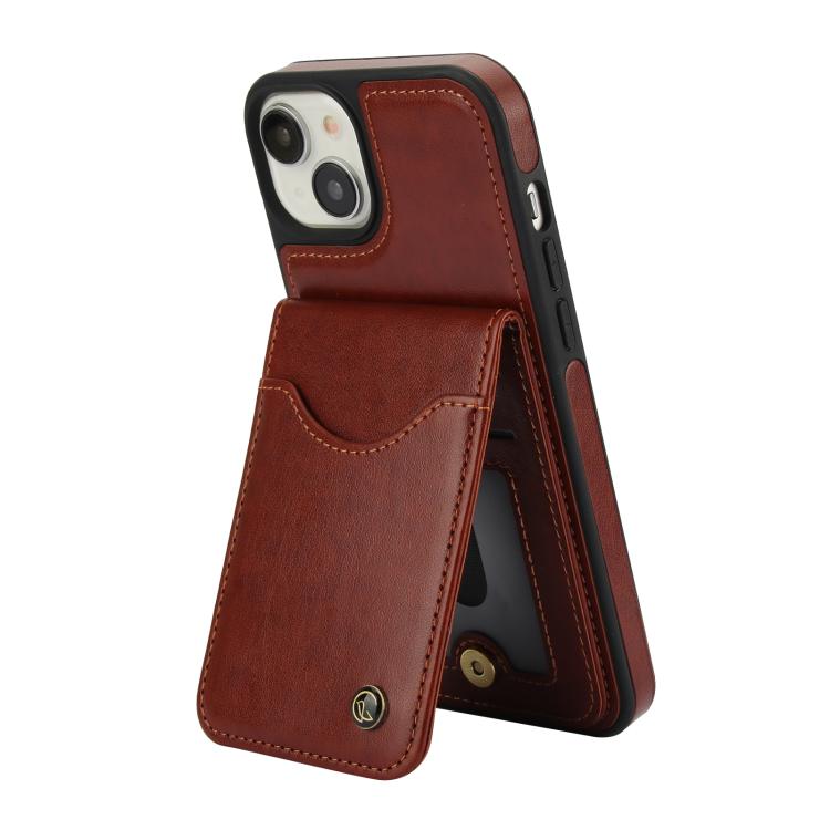 For iPhone 15 AwQuer Vertical Flip Card Bag Holder Leather Phone Case