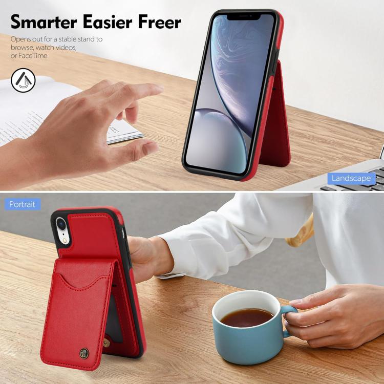 For iPhone XR AwQuer Vertical Flip Card Bag Holder Leather Phone Case