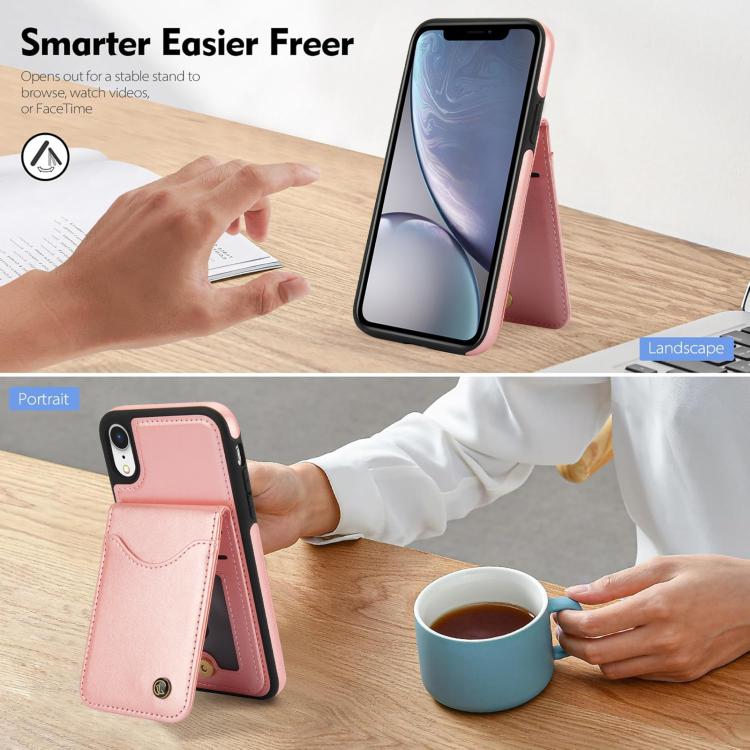 For iPhone XR AwQuer Vertical Flip Card Bag Holder Leather Phone Case