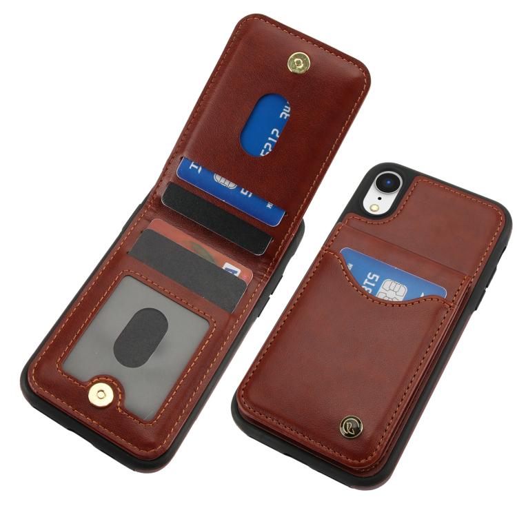 For iPhone XR AwQuer Vertical Flip Card Bag Holder Leather Phone Case