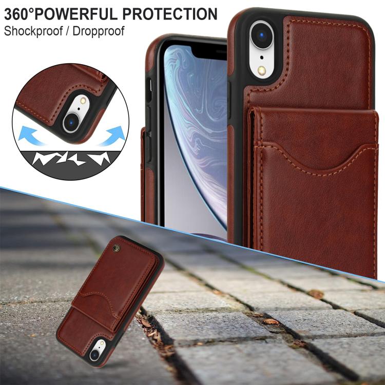 For iPhone XR AwQuer Vertical Flip Card Bag Holder Leather Phone Case