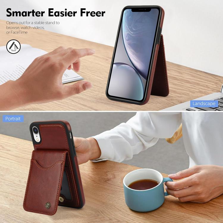 For iPhone XR AwQuer Vertical Flip Card Bag Holder Leather Phone Case