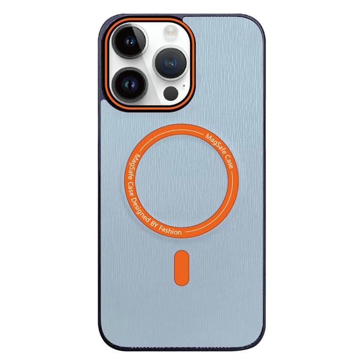 For iPhone 14 Pro Max Contrast Color Imitation Wood Texture MagSafe Phone Case