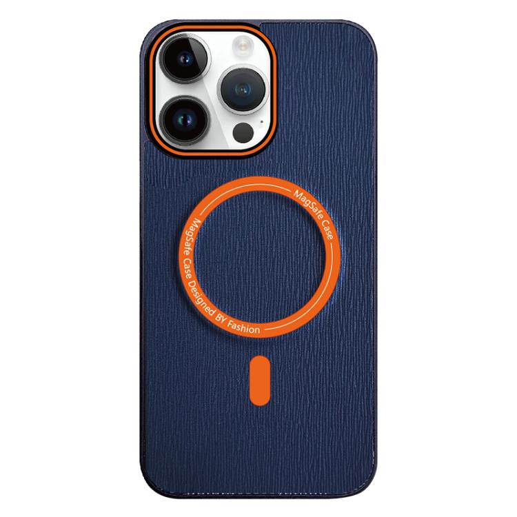 For iPhone 14 Pro Max Contrast Color Imitation Wood Texture MagSafe Phone Case
