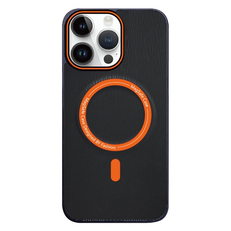 For iPhone 14 Pro Max Contrast Color Imitation Wood Texture MagSafe Phone Case
