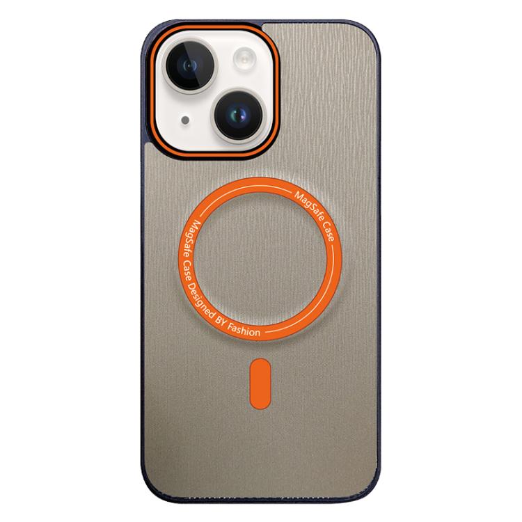 For iPhone 14 Contrast Color Imitation Wood Texture MagSafe Phone Case