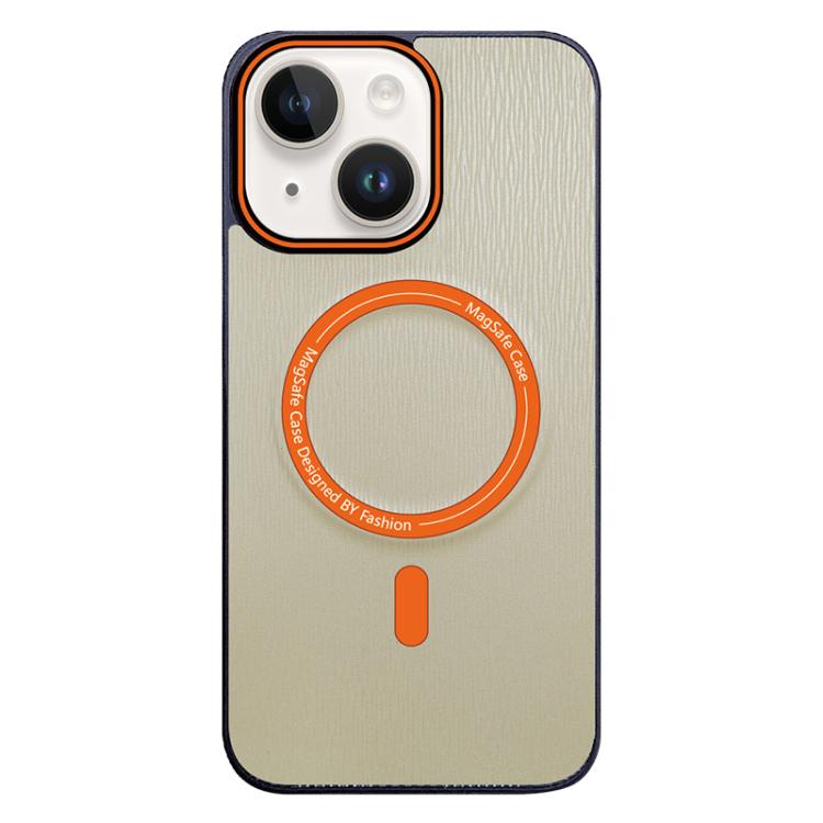 For iPhone 14 Contrast Color Imitation Wood Texture MagSafe Phone Case