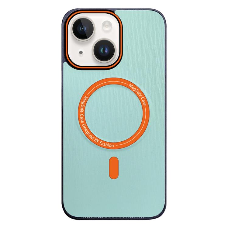 For iPhone 14 Contrast Color Imitation Wood Texture MagSafe Phone Case