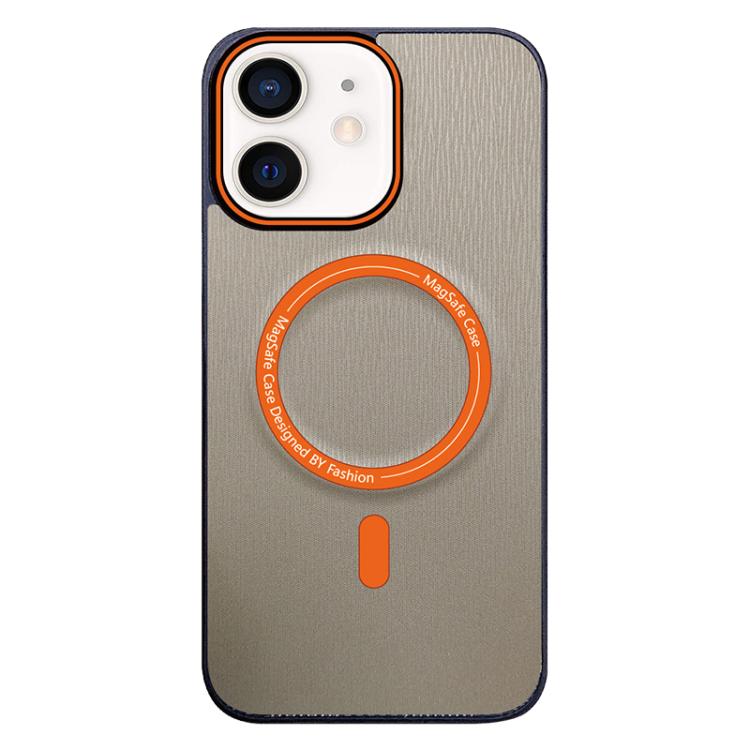 For iPhone 12 Contrast Color Imitation Wood Texture MagSafe Phone Case