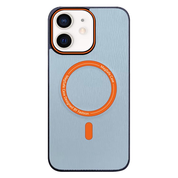 For iPhone 12 Contrast Color Imitation Wood Texture MagSafe Phone Case