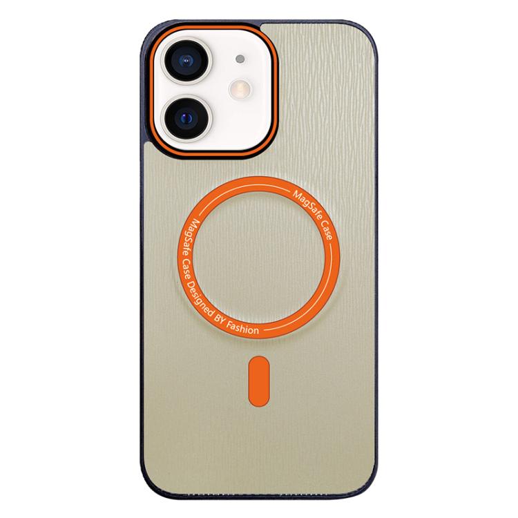For iPhone 12 Contrast Color Imitation Wood Texture MagSafe Phone Case