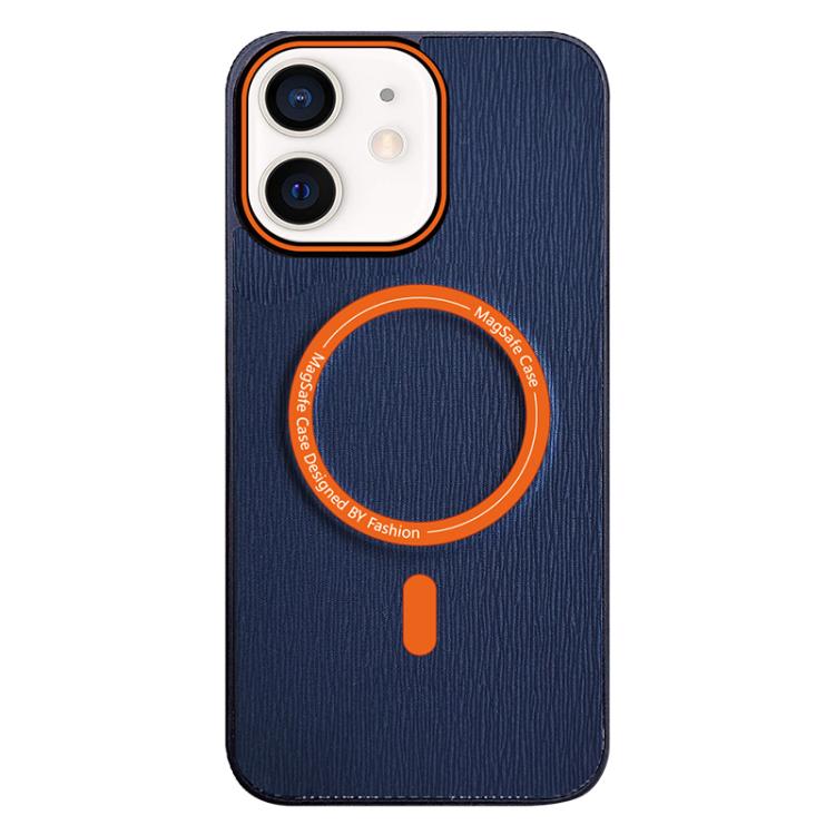 For iPhone 12 Contrast Color Imitation Wood Texture MagSafe Phone Case