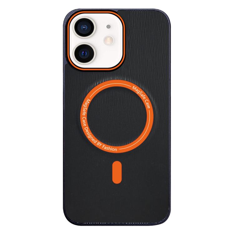 For iPhone 12 Contrast Color Imitation Wood Texture MagSafe Phone Case